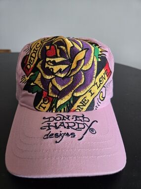 Ed Hardy Pink Y2K Dedicated To The One I Love Rose Trucker Hat Cap